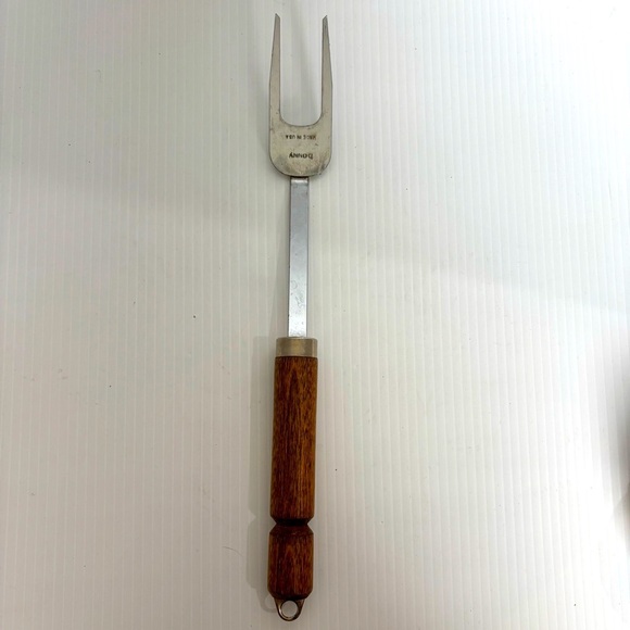 Vintage Bonny 2 Prong Meat Utility Turning Fork 12” Wooden Handle USA - Picture 1 of 6